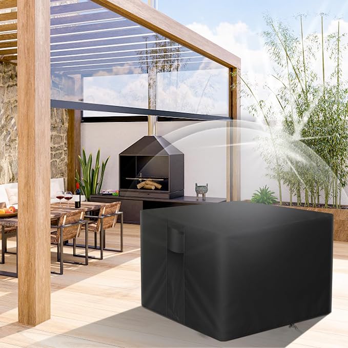 POMER Fire Pit Cover Square 32x32x24, Waterproof and Anti-UV Heavy Duty Oxford Fabric Outdoor Fireplace Cover for 28/30/32 in Gas Fire Table