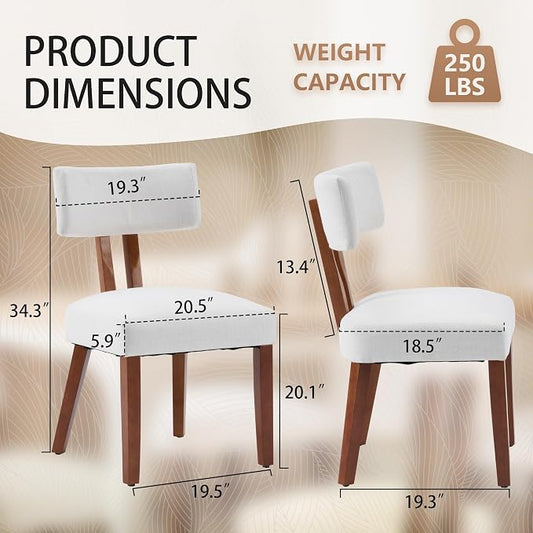 MOJAY Mid Century Modern Dining Chairs Set of 6, Farmhouse Linen Fabric Kitchen Chair Side Chairs with Curved Backrest for Kitchen, Dining Room, Restaurant, or Patio, Off-White