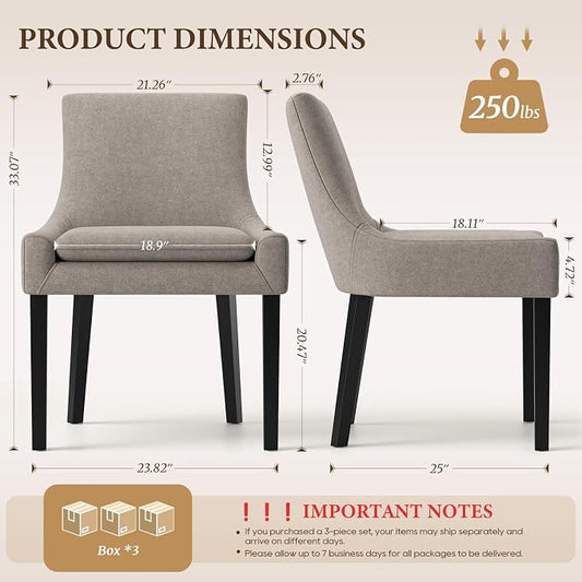 COLAMY Upholstered Dining Chairs Set of 2 with Mid Back and Wood Legs, Modern Accent Side Chairs for Living Room/Dining Room-Camel