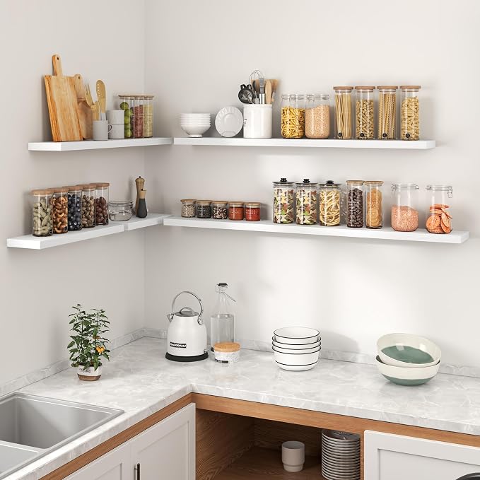 Heimlove 55 Inch Floating Shelves for Wall,Extra Long Mounted Storage wall Shelves with Invisible Metal Bracket for Bedroom Living Room Kitchen Office Set of 2,White