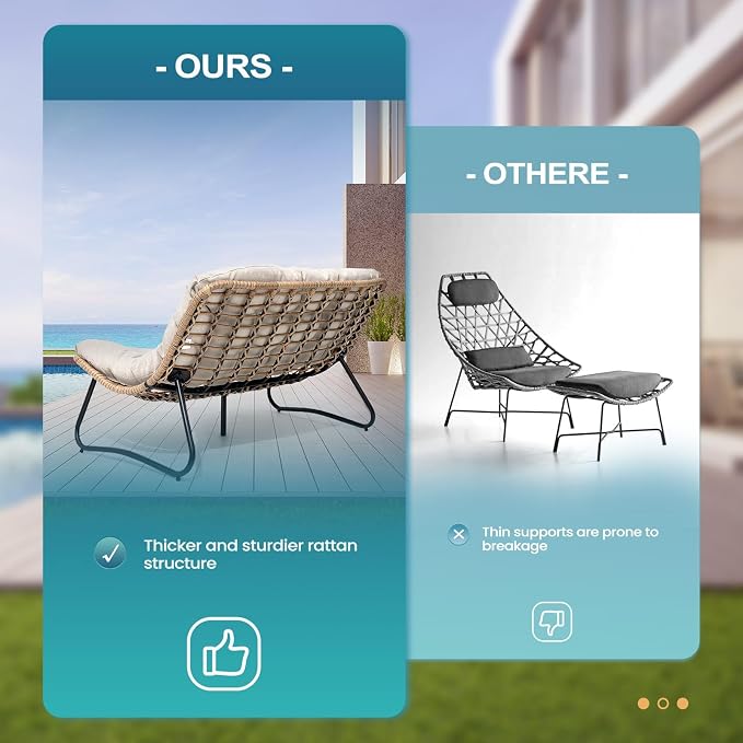 Crestlive Products Outdoor Loveseat, 2 Seater Outdoor Couch with Soft Cushion, All-Weather Boho Rattan Patio Furniture for Balcony, Poolside, Backyard, Porch (Beige)
