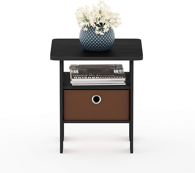 Furinno Andrey Set of 2 End Table / Side Table / Night Stand / Bedside Table with Bin Drawer, Americano/Medium Brown