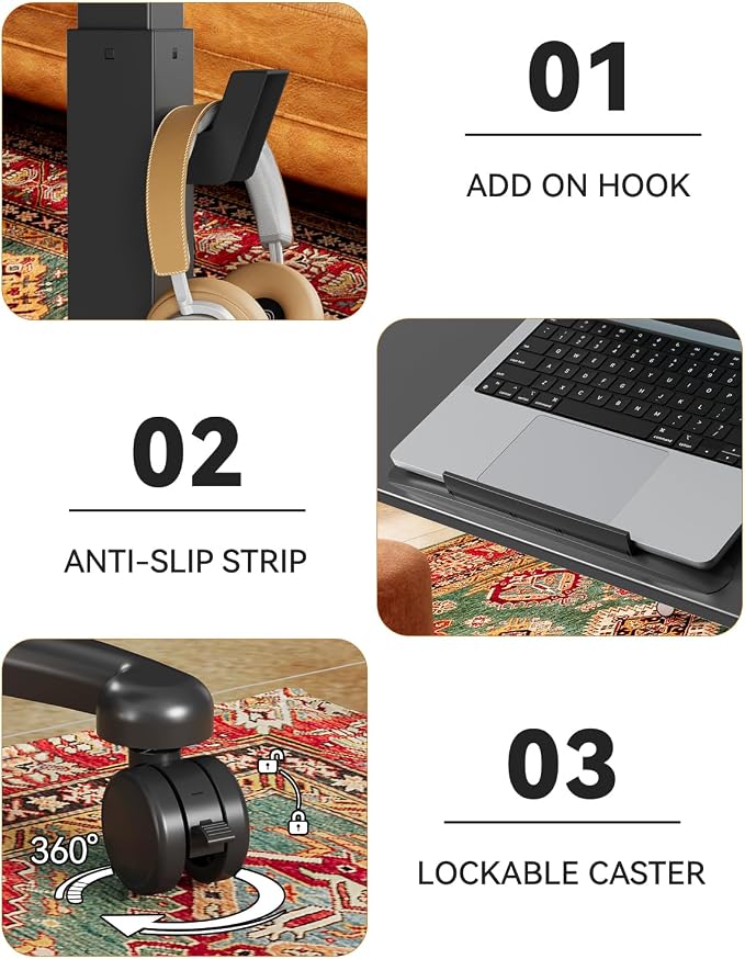 JOY worker Foldable Mobile Standing Desk, Upgraded Height Adjustable Rolling Desk, Max Height 47.6", 90° Tiltable Board & Base, Portable Workstation with Moveable Wheels, Holds Up to 22lbs, Black