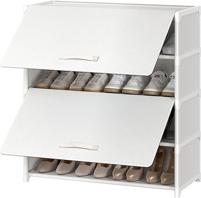 Shoe Rack, 5 Tier Shoe Storage Cabinet with Door 20 Pair Plastic Shoe Shelves Organizer for Closet, Entryway, Hallway, Bedroom, White