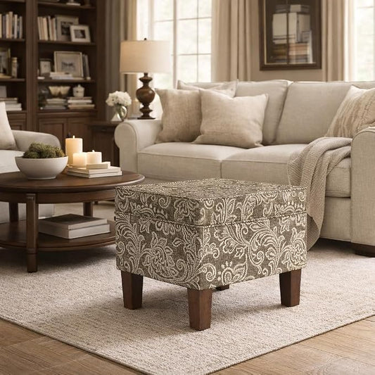 HomePop 22" Modern Rectangular Storage Ottoman - Brown Jacobean Print