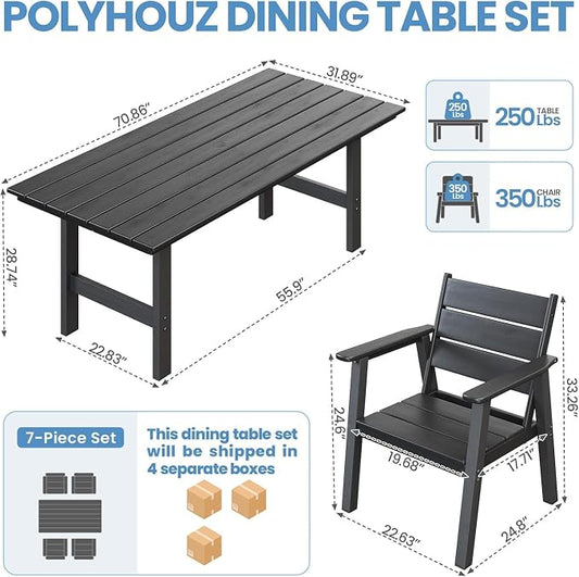 Outdoor Dining Set,5-Piece Patio Table and Chairs Set for 4, HDPE Outdoor Dining Table and Chairs with Umbrella Hole, All-Weather Patio Dining Furniture Set,Black