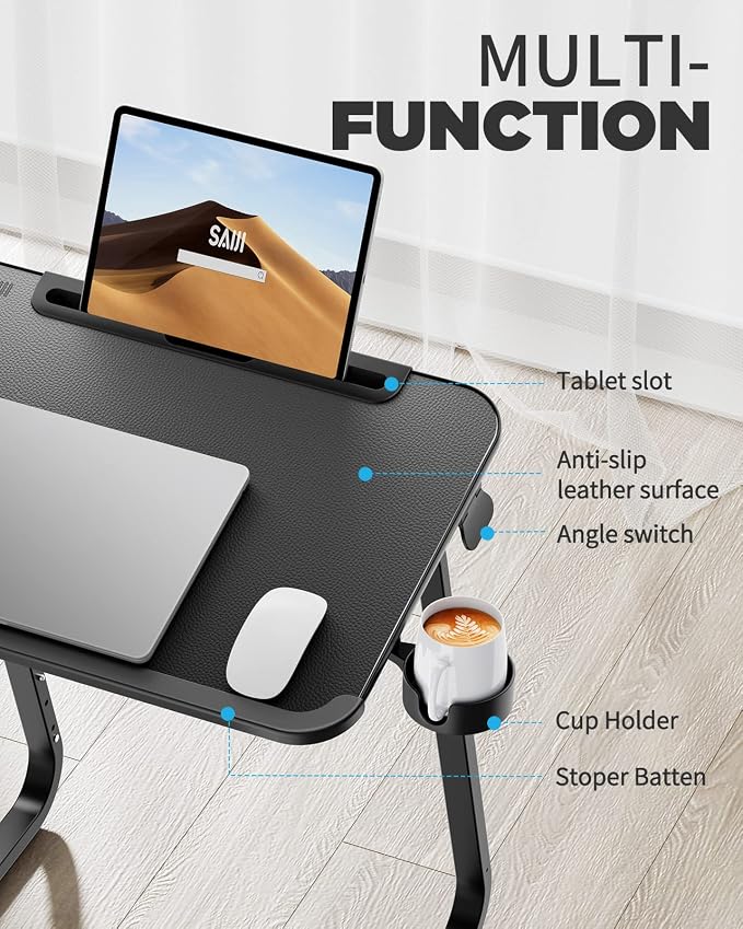 SAIJI Heavy Duty TV Trays Upgraded TV Tables for Eating on Couch | Angle & Height Adjustable Living Room Dinner Table, Laptop Desk for Sofa/Bedside/ Recliner, with Cup Holder and Tablet Slot