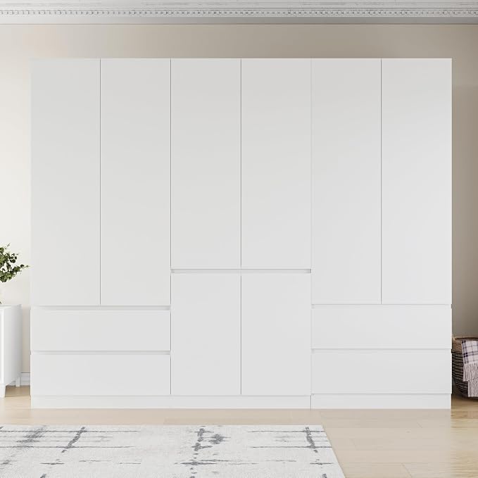 Mekminop Armoire Wardrobe Closet with 2 Doors & 2 Drawers, Bedroom Armoire Clothes Organizer with Hanging Rod, Freestanding Wardrobe Cabinet (31.5”W x 20.39”D x78.74”H)