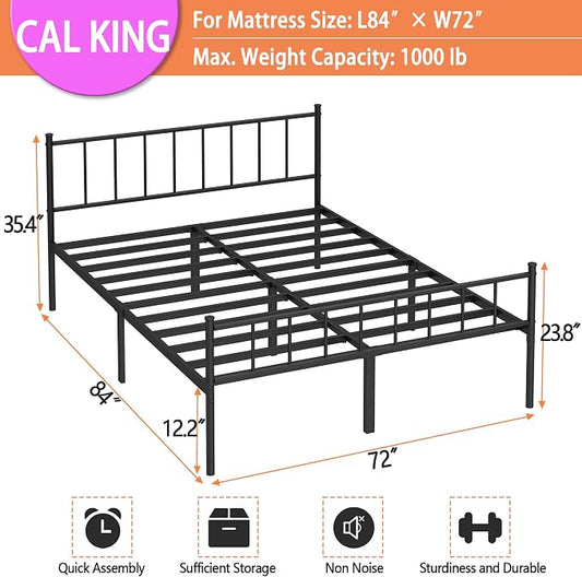 DIIYIV Cal King Metal Bed Frame,Steel Slat Support,Noise Free,Easy Assembly | Cal King Size Bed,Mattress Foundation,Underbed Storage,No Box Spring Needed
