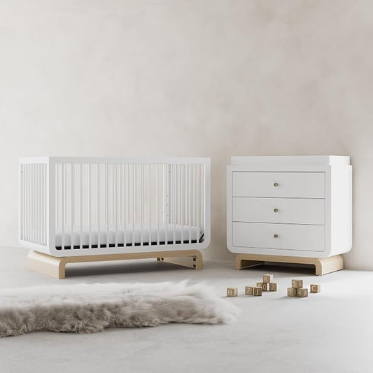 Storkcraft Santorini 3 Drawer Chest with Changing Topper (White with Driftwood) – GREENGUARD Gold Certified, Award-Winning Premium Wood Dresser for Baby & Kids Bedroom with Interlocking Drawer System