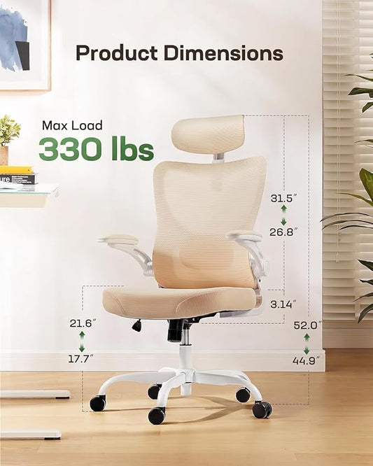 Marsail Ergonomic Office Chair with 3D Armrests, Pack of 10 | Office Desk Chair with High Back Mesh, Adjustable Lumbar Support, Rolling Work Swivel Task Chairs with Wheel, Headrest, home