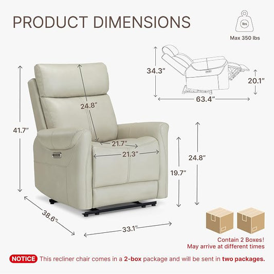KISLOT Leather Recliner Chair Set of 2, Wall Hugger RV Recliners with USB Charging Ports Electric Power Reclining Sofa for Living Room Home Theater Seating Bedroom