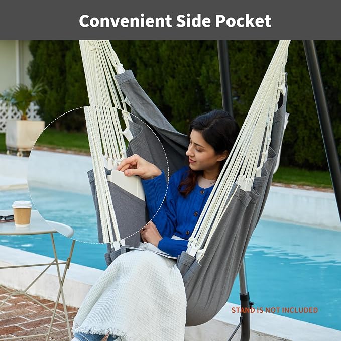 CHULIM Hanging Hammock Chair Swing MAX 500 lbs Outdoor Hanging Chair with Footrest Indoor Swing Chair with Portable Steel Spreader Bar and Hardware Kit for Bedroom Living Room Patio Porch - Dark Grey