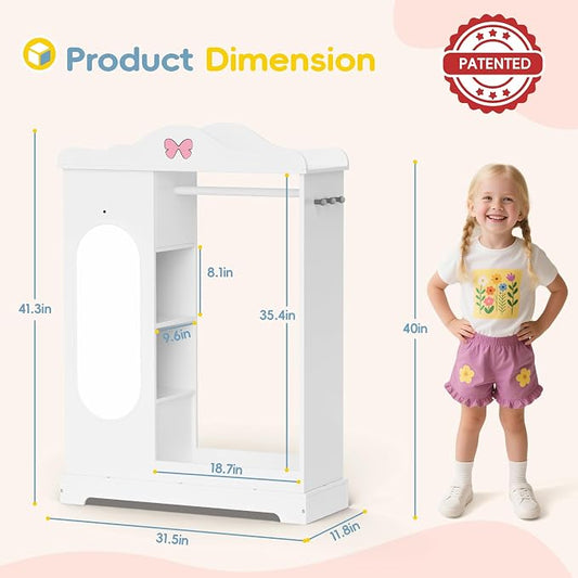 Kids Armoire with Jewelry Cabinet, Kids Dress Up Storage with Shelves, Girls Wardrode Costume Organizer with Full Length Mirror, Children Closet with Armoire for Bedroom, Kids Room, Girls