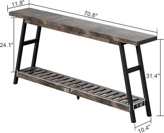 ChooChoo 70.9 Inch Long Console Tables for Entryway, Wood 2-Tier Entry Hallway Table, Narrow Sofa Table Behind Couch Table for Living Room, Entrance, Grey