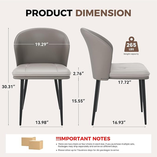 Modern Dining Chairs Set of 4, Faux Leather Upholstered Accent Chair with Metal Legs, Kitchen Side Chair with Comfortable Seat for Dining Room, Living Room, Bedroom, Light Grey