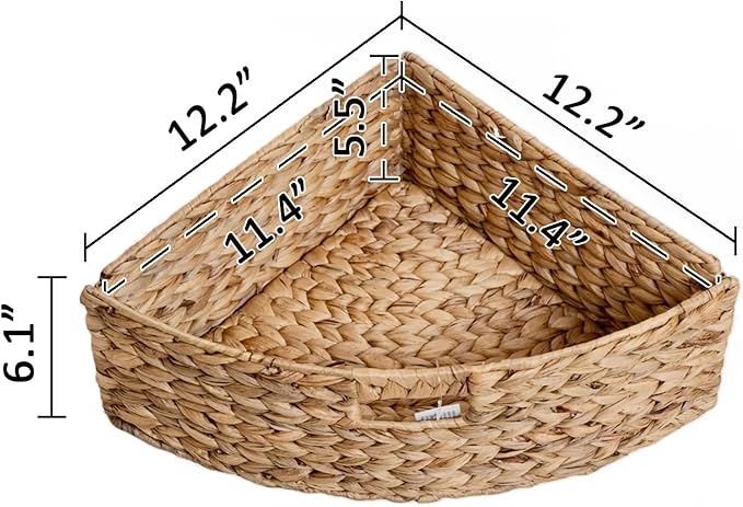eHemco Hampton Meadows 4 Tier X-Side Corner Table, Walnut | Storage Cabinet, 4 Wicker Baskets