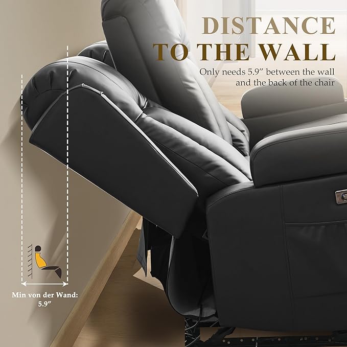 URRED Power Loveseat Recliner Sofa with Massage and Heat, Wall Hugger Reclining Loveseat, RV Couch Home Theater Seating with LED Lights for Living Room (Black, 54" - 2 Seats)