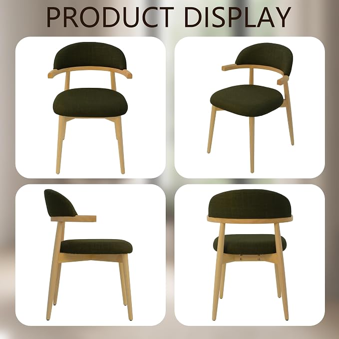 MOJAY Dining Chairs Set of 4 Natural Oak, Linen Green with Curved Armrests