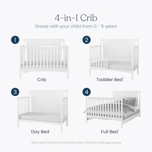 Child Craft Scout 4-in-1 Convertible Crib, Baby Crib Converts to Day Bed, Toddler Bed and Full Size Bed, 3 Adjustable Mattress Positions, Non-Toxic, Baby Safe Finish (Matte White)