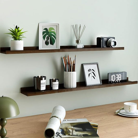 Floating Shelves for Wall Decor, Long Wall Mounted Storage Shelf for Bedroom, Living Room, Bathroom, Kitchen, Nursery, Display Picture Ledge Shelf with Lip Set of 2-36 Inches, Walnut