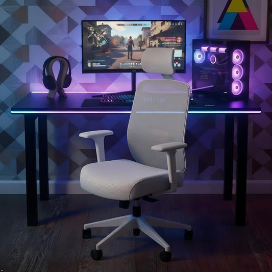 HON Altern Ergonomic Office Chair with Headrest, Mid‑Back Mesh Desk Chair, Adjustable Arms, Seat Slide, Synchro‑Tilt, Rolling Computer Seat for Home Office, White Frame, Black