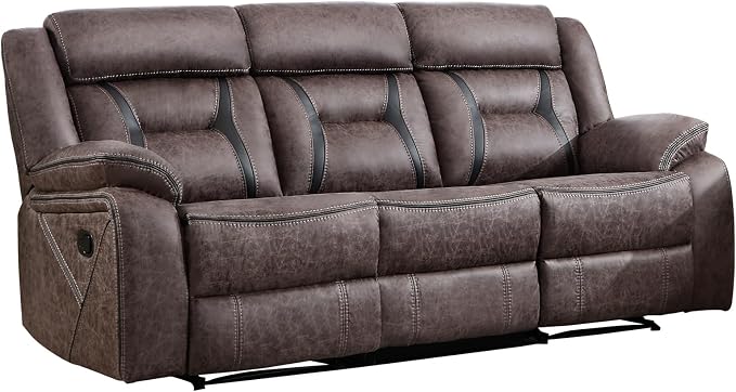 EBELLO Faux Leather Manual Reclining Sofa, 3 Seat Recliner Sofa Chair, Couch Furniture for Living Room, Furniture, Meeting Room, Grey (3 Seat Sofa)