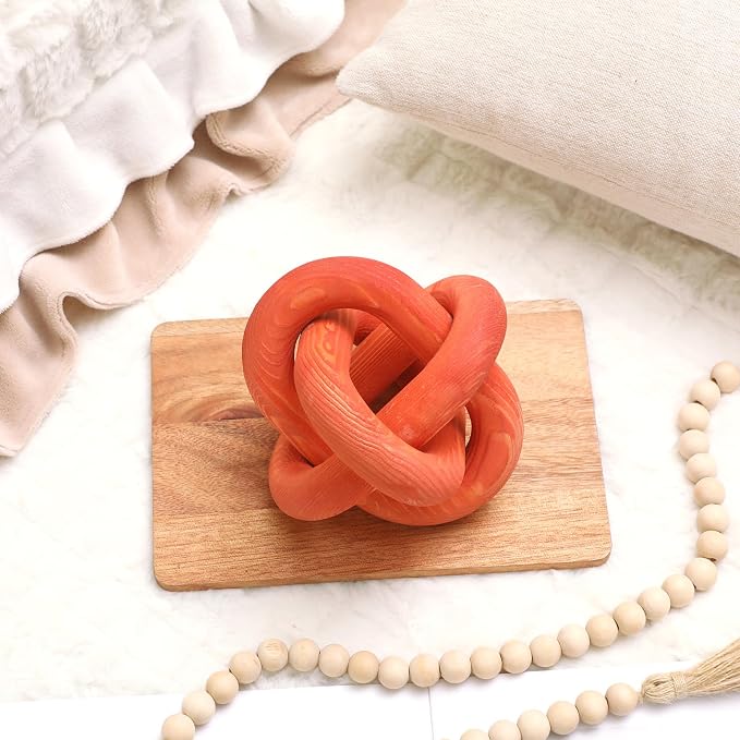 Yalikop 3 Link Wood Knot Decor Rustic Home Décor Accents Hand Carved Coffee Table Decoration, Boho Chain Link Decoration, Modern Shelf, Rustic Objects for Home Living Room Bedroom(Orange)