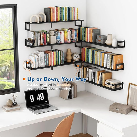 Harwaya Large Floating Book Shelves for Wall Set of 3, 36 Inch Long Wall Mount Bookshelf for Bedroom, Heavy Duty Wood Hanging Bookshelves for Books, Laundry Living Room Classroom Library -Black