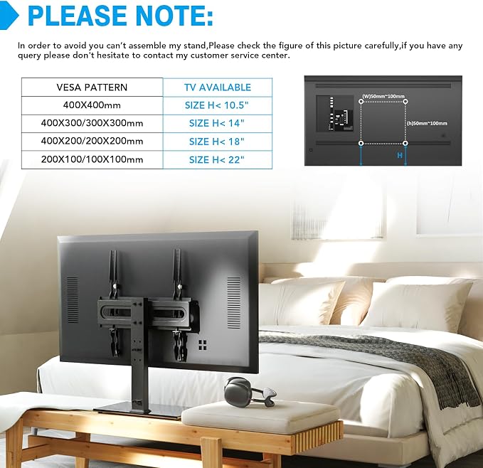 Universal TV Stand - Table Top TV Stand for 27-60 inch LCD LED TVs - 9 Level Height Adjustable TV Base Stand with Tempered Glass Base & Wire Management, VESA 400x400mm
