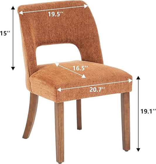 VKNOW Wooden Dining Chairs Set of 6, Modern Fabric Upholstered Dining Room Chair Kitchen Chairs, Farmhouse Dinner Chair for Kitchen Dining Room, Orange