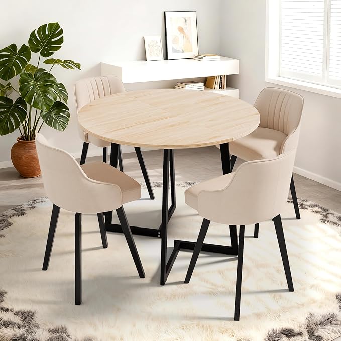 VINGLI Round Dining Table for 2-4, 35in Modern Dining Room Table with Cross Leg, Light Oak Wooden Kitchen Table, Space-Saving, Small Space Circle Dinette for Home, Kitchen, Apartment