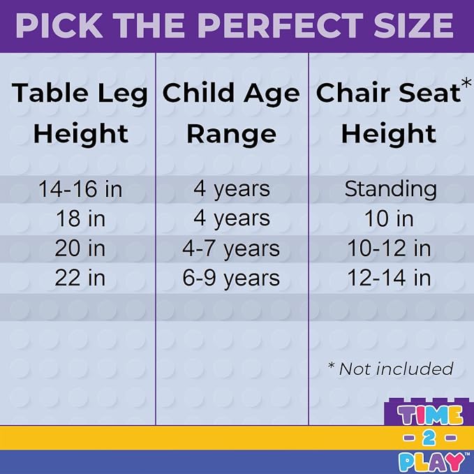 Contender Time-2-Play Kids Activity Play Table, Compatible with Lego Bricks, Extra Sturdy Birch Plywood, 35" W X 15.5" D, Red & Blue, 16" Legs for Toddlers