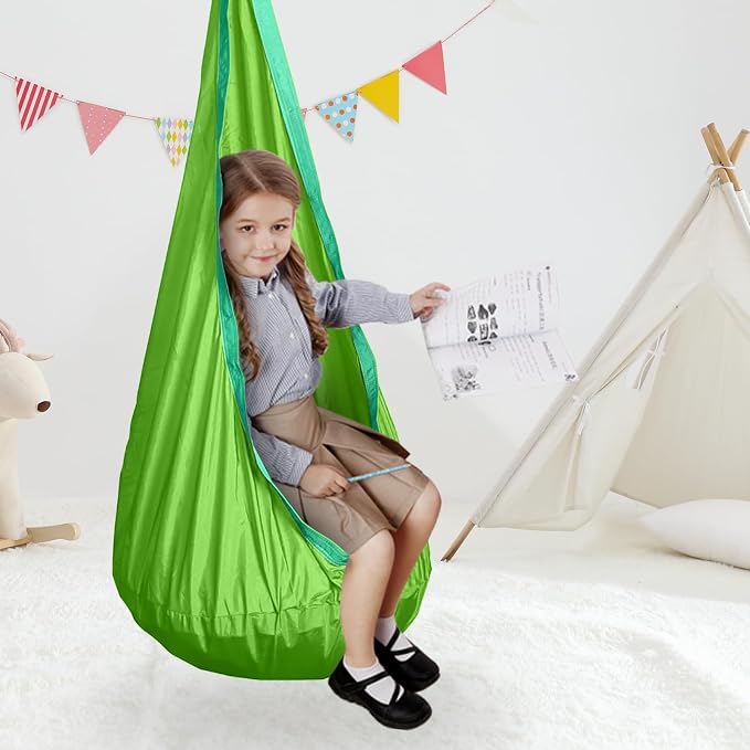 Kids Swing Seat Hammock Chair Indoor Outdoor Hanging Chair for Children,Soft & Safe with High Weight Capacity, Easy Install Perfect for Bedroom, Garden, Playroom (Light Green)