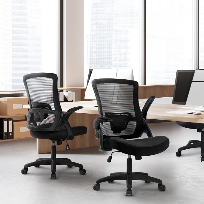 NEO CHAIR Office Desk Gaming Chair Computer High Back Mesh Seat with Rolling Wheels Ergonomic Adjustable Comfy Flip-up Armrests Lumbar Support Height for Home (Black)