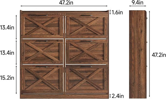 Maupvit Large Shoe Storage Cabinet with 6 Flip Drawers, Freestanding Shoe Organizer with Metal Handles for Entryway, Narrow Shoe Rack Cabinet, Dark Walnut
