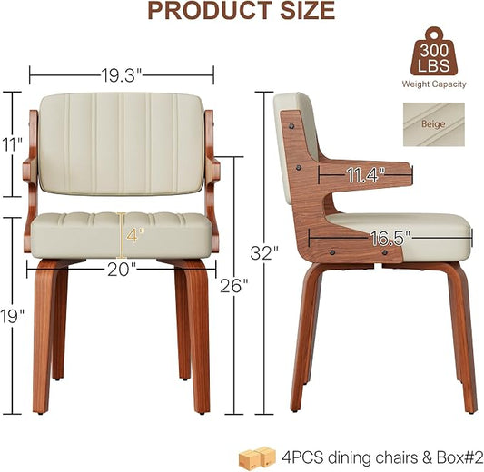 Dining Chairs Set of 4 with Hanging Armrest Beige | Set of 4 with hanging armrests for compact storage. Walnut frame with warm beige faux leather upholstery
