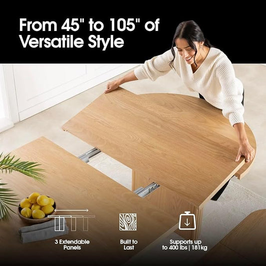 Transformer Table - Solid Wood Extendable Round Dining Table Set with Sideboard Panel Storage Cabinet, Expandable Round Dining Set, Elegant and Functional Design Natural (Table + Sideboard)