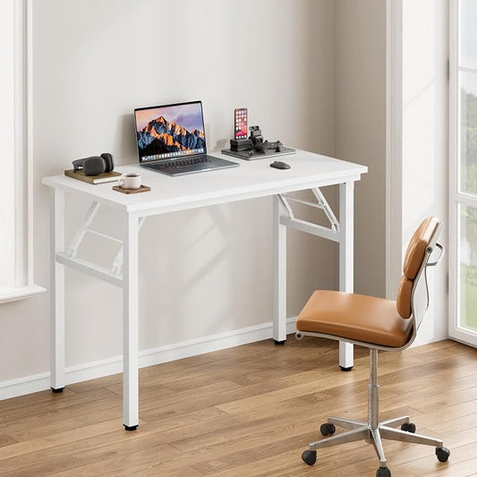 Need Office Computer Desk -35.8 L Sturdy and Heavy Duty Folding Laptop Table,Writing Table/Home Office Desk/Sewing Table, No Assembly Required, White & White Frame
