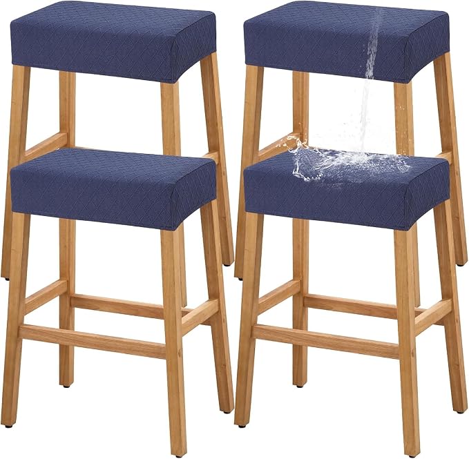 YISUN Stool Covers Rectangle - 4 Pack Stretch Waterproof Saddle Seat Cover Counter Bar Stools Bar Chairs Covers Kitchen Island Chairs Cushion Protector (4, Argyle-Navy Blue)