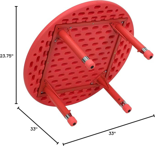 BizChair 33" Round Red Plastic Height Adjustable Activity Table