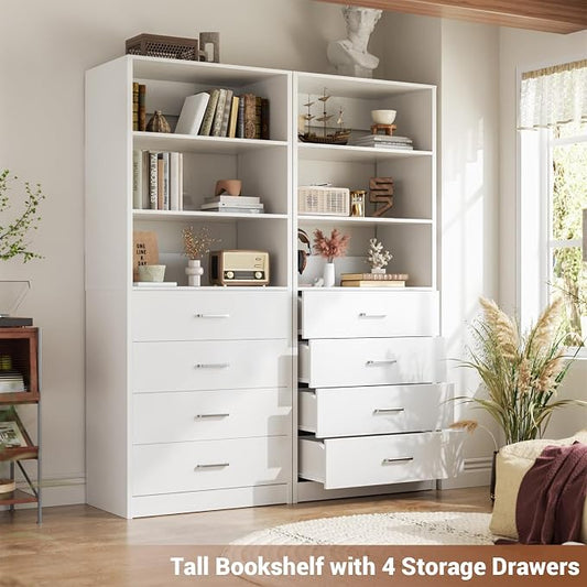 Aheaplus Closet Drawers System, 21.3" Wood Closet Organizer System with 4 Drawers, Modular Walk-in Closet System Storage Unit, Small Closets Wardrobe Rack, Tall Storage Cabinet Unit, White