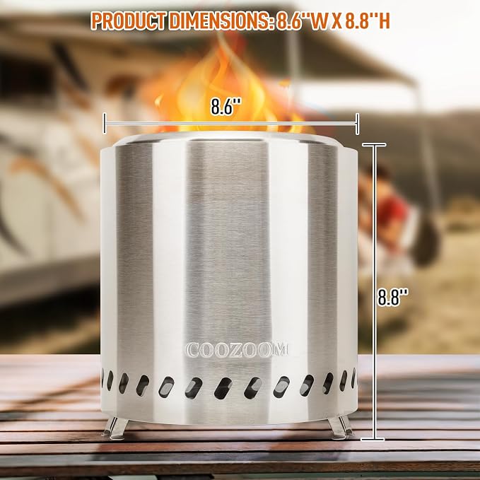 Portable Table Top Fire Pit with Stand, 8.6" Stainless Steel Mini Outdoor Low Smoke Burning Tabletop Firepit Fueled by Pellets or Wood, for Outside Camping