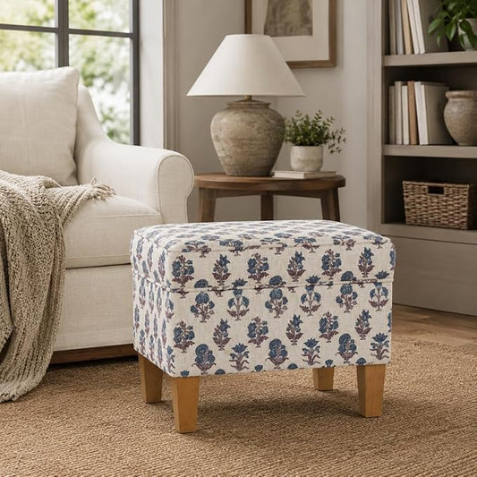 HomePop 22" Medium Tufted Storage Ottoman - Blue Floral Pattern