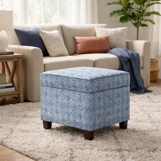 HomePop 18" Classic Square Storage Ottoman - Blue Indigo Print