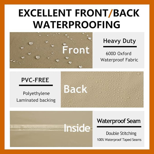 Heavy Duty Outdoor Sectional Sofa Cover, 115"X115" Waterproof 600D Patio Sectional Couch Protector, V-Shaped Lawn Winter Patio Furniture Covers-Desert Khaki