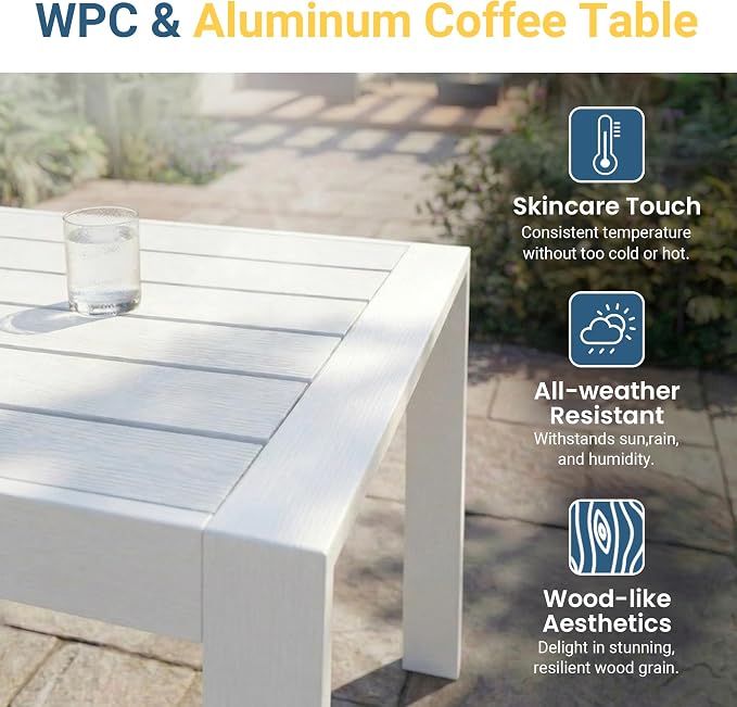 Wisteria Lane Aluminum Outdoor Sofa, 3 Pieces Patio Couch All-Weather Rust-Proof Modern Metal Patio Furniture with 5" Thick Olefin Cushions, Light Grey
