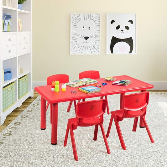 Costzon 47 x 23.5 Inch Rectangular Kids Table, Children School Activity Table for Reading Drawing Dining Playing, Multifunctional Plastic Table w/Steel Pipe, Toddler Furniture for Boys & Girls (Red)