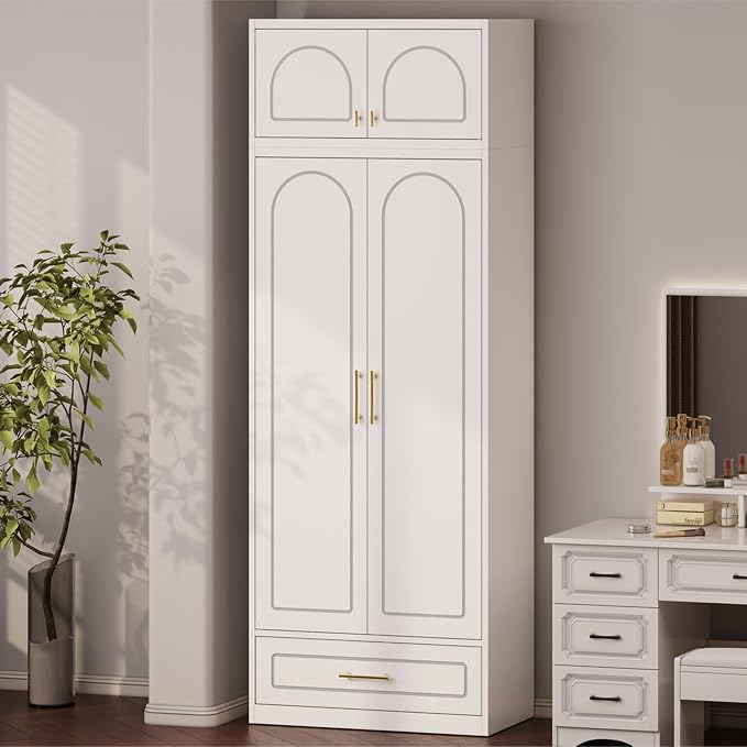 Polup Metal Wall Cabinet, Upper Cabinet for Wardrobe, Small Overhead Storage Cabinet for Bedroom, Living Room, White, 18" D x 32" W x1 5" H - Assembly Required