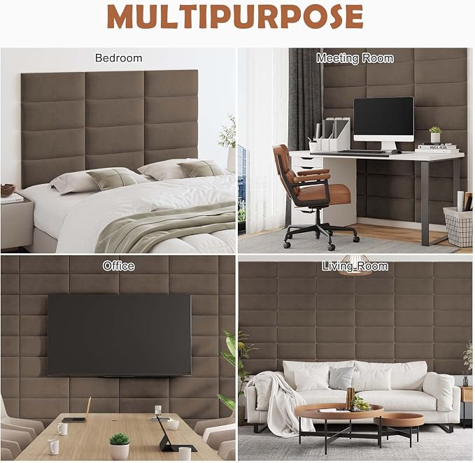IFNOW Wall Mounted Upholstered Headboard Queen, 3D Peel and Stick Soundproof Panels, Reusable and Removable Padded Leather Bed Headboard, 9 Panels 9.84" x 23.62", Coffee